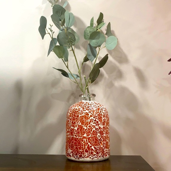 Other - NEW Orange White Crackle Glass Vase